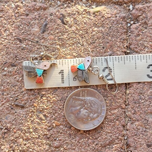 Native American Zuni handmade handcarved gemstone inlay 925 sterling hummingbird - Picture 4 of 13